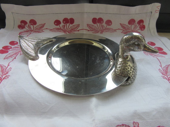 Image 1 of Verzilverd dienblad met eendenkop en -staart, vergelijkbaar met SILEA, vintage