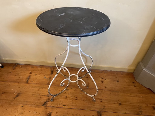 French Table Side Table Art Nouveau 1890 With Faux Marbre Hand Forged