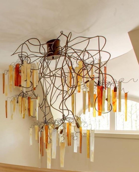 Image 1 of Atelier Wim Mulder – lampadario scultoreo in rame e vetro cattedrale