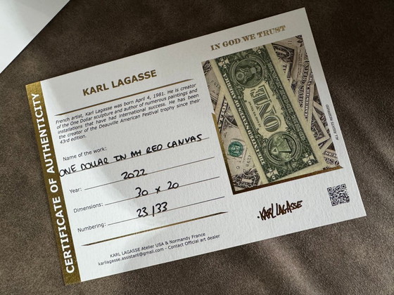 Image 1 of Karl LAGASSE - One Dollar in my Red Canvas - Sérigraphie d'artiste