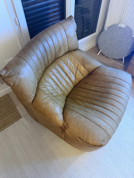 Sillón cuir havane Ligne roset Aralia 1970
