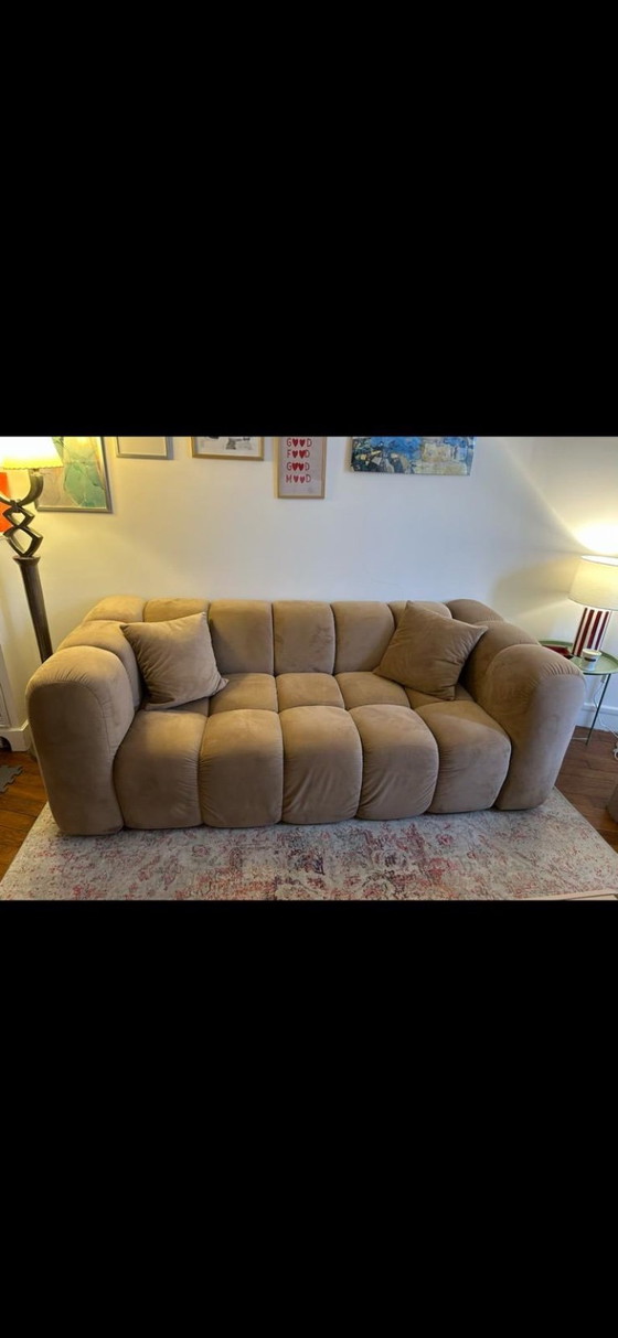 Windsor & Co Taupe/Beige Velvet Sofa – Windsor and Co, 3-5 seaters (photo 4 of 11)