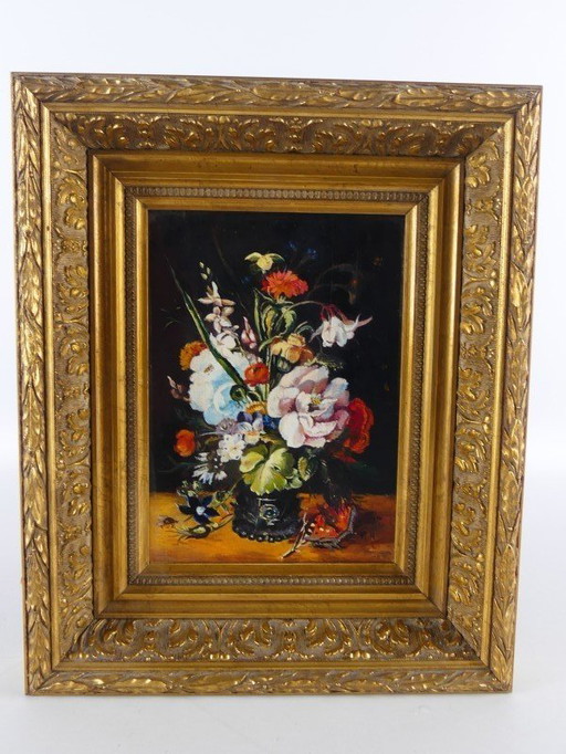 Still life with flowers – oil on panel – signed PvH – gilded frame by V. Dechamps – Habelange (Liège)