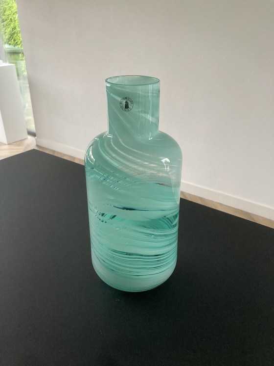 Image 1 of Mouth-blown vase in turquoise by Iina Vuorivirta