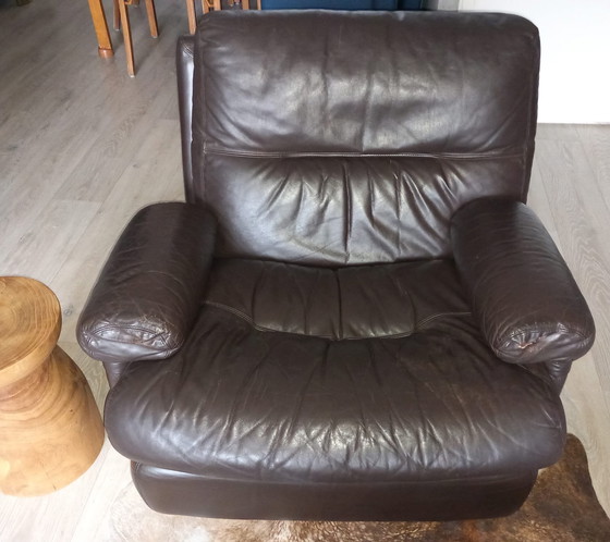 Image 1 of LINGE ROSET MODULARES SOFA-SET MIT SESSEL UND FUSSHOLE, DUNKELBRAUNES LEDER