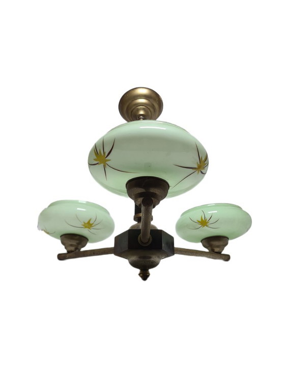 Bakelieten kroonluchter in art-decostijl, Polen, jaren 1950 – Glass, Metal (photo 3 of 14)