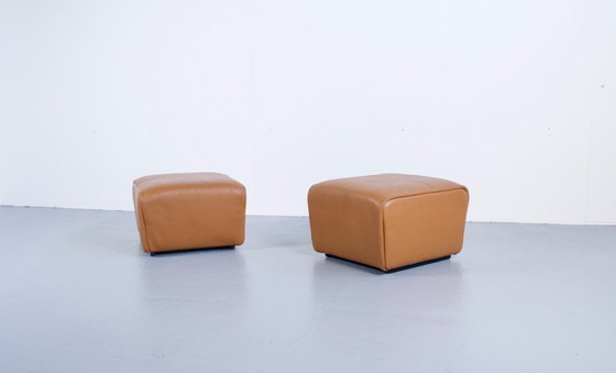 Image 1 of PAR DE REPOSAPIÉS/PUFS DE CUERO MARRÓN DS-47 DE SEDE PUBLISHER, DÉCADA DE 1970