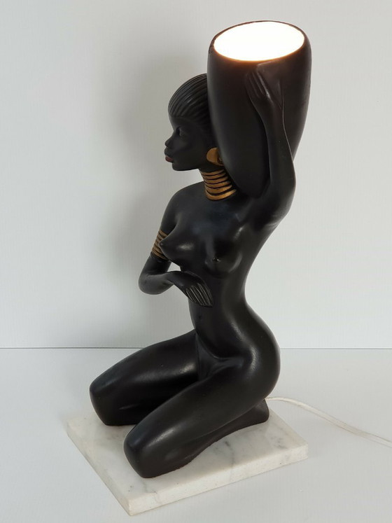 Image 1 of 1950s Vintage African Rockabilly Table Lamp, Ceramic & Marble