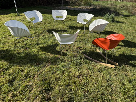 Image 1 of Sedia a dondolo Tom Vac, rossa su cromo con base in legno di faggio