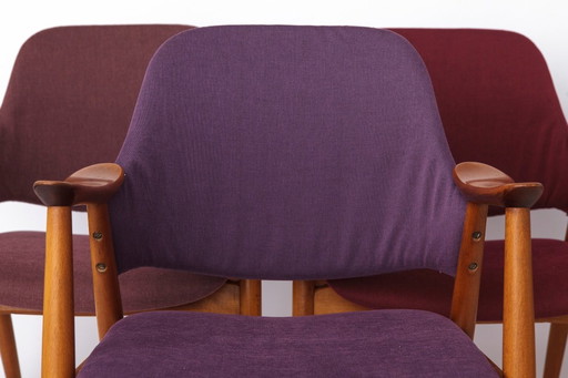 Vintage Lounge-Sessel, 4er-Set, Deutschland, 1960er Jahre, Buchenholz, neu bezogen, Wohnzimmersessel im Mid-Century-Stil