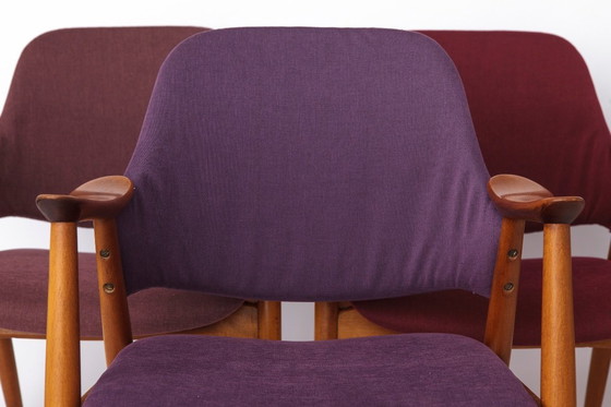 Image 1 of Set van 4 vintage loungestoelen, Duitsland jaren 60, beukenhout, nieuw gestoffeerd, woonkamerstoelen in mid-century stijl.