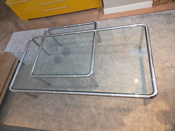 Image 1 of Ensemble de 2 grandes tables basses vintage style années 70, inspirées de l'ère spatiale