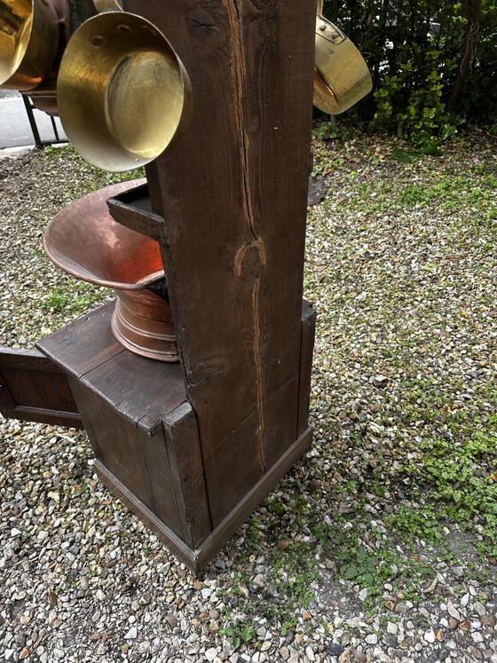 Image 1 of Large French Copper and Brass Wall-Mounted Kitchen Fountain with Basin, Early 19th Century