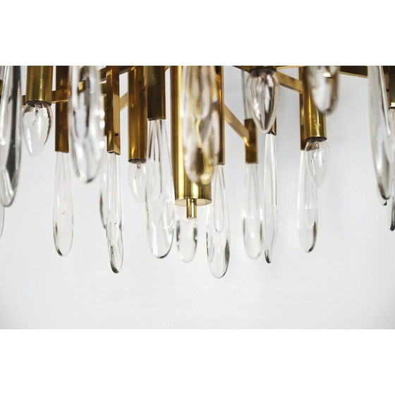 Image 1 of Italian Brass Chandelier with Glass Icicles by Gaetano Sciolari - 1970s