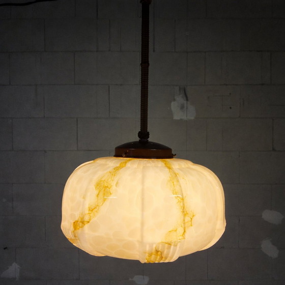 Image 1 of Antique Art Deco Pendant Lamp with Light Pink Marbled Glass (Ceiling Lamp)
