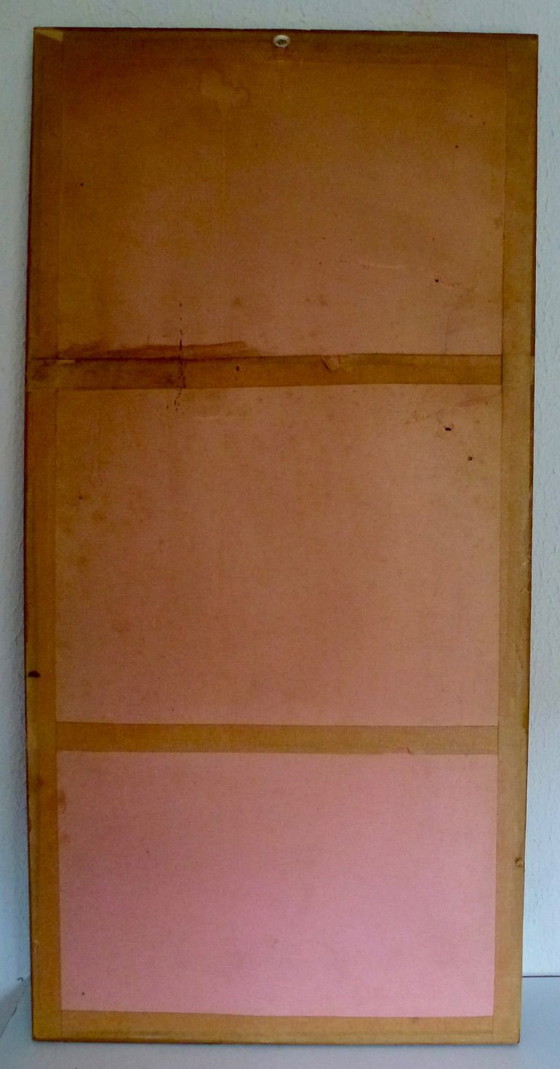 Image 1 of Vintage hand-embroidered wall tapestry, behind glass, with a crane, butterflies and flowers.