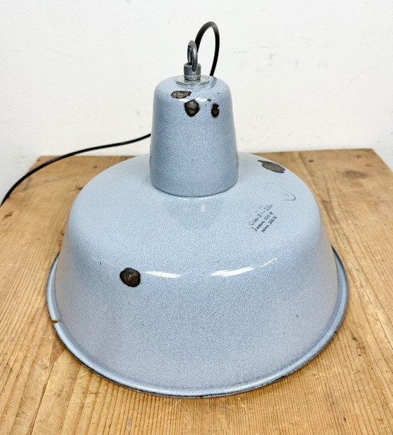 Image 1 of Industrielle, graue Emaille-Hängeleuchte aus den 1960er Jahren