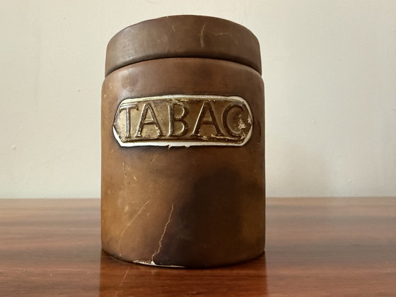 Image 1 of Ceramic tobacco jar with leather upholstery – circa 1940s–1950s