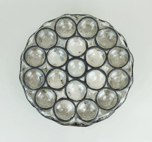 glashuette limburg sconce or flush mount glass with iron ring decor 1960s 70s