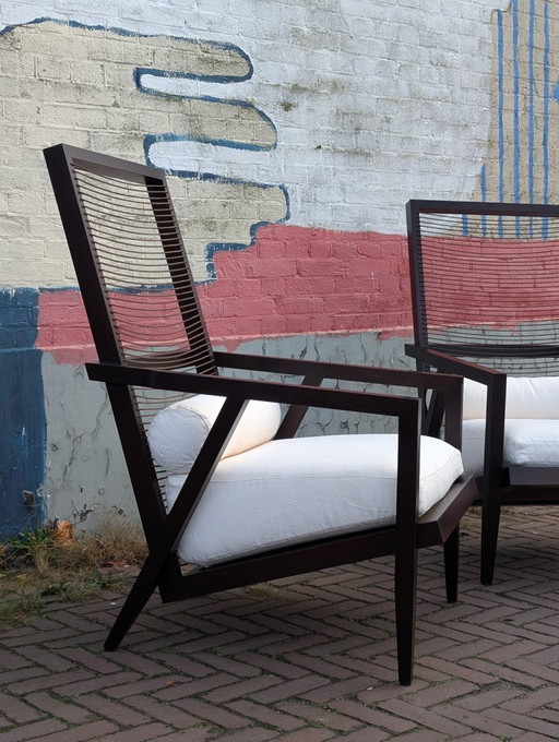 2 poltrone Astoria HB, disegnate da Franco Bizzozzero per il produttore italiano Bonacina Pierantonio