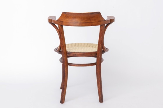 Image 1 of Chaise de bureau vintage en bois courbé (1/2), chaise autrichienne des années 1950, chaise en rotin style milieu du siècle, chai