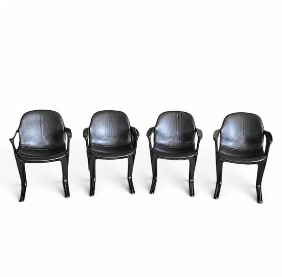 4 x Kangaroo Z-chair / Ernst Moeckl pour Horn Collection années 60 / Rembourrage cuir noir / Ernst Moeckl / (photo 2 of 19)