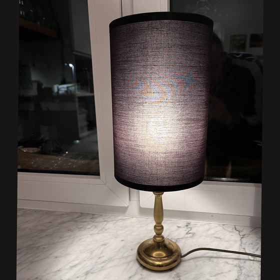 Image 1 of Lampe de nuit en laiton, lampe de table avec abat-jour, Allemagne, 1970