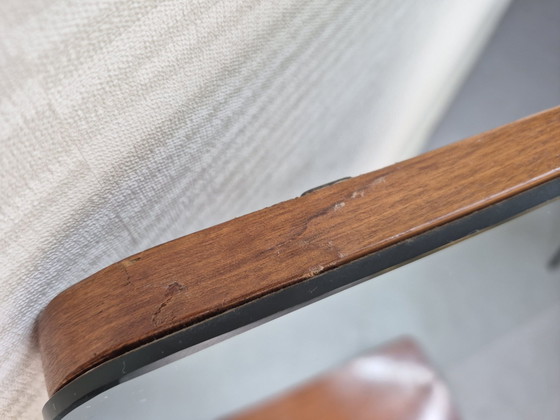 Vintage XXL Mid-Century mirror with shelf in teak veneer., Wood, Brown (photo 7 of 10)
