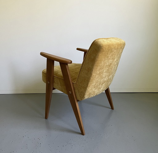 Restored Vintage Easy Chair Type 366 By J.Chierowski 1960’S Poland, Mid Century Modern Armchair In Yellow Velvet Fabric