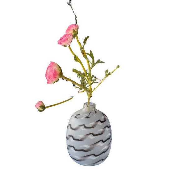 Image 1 of Heavy Art Deco vase in opal glass with etched wave motif - ca. 1930s