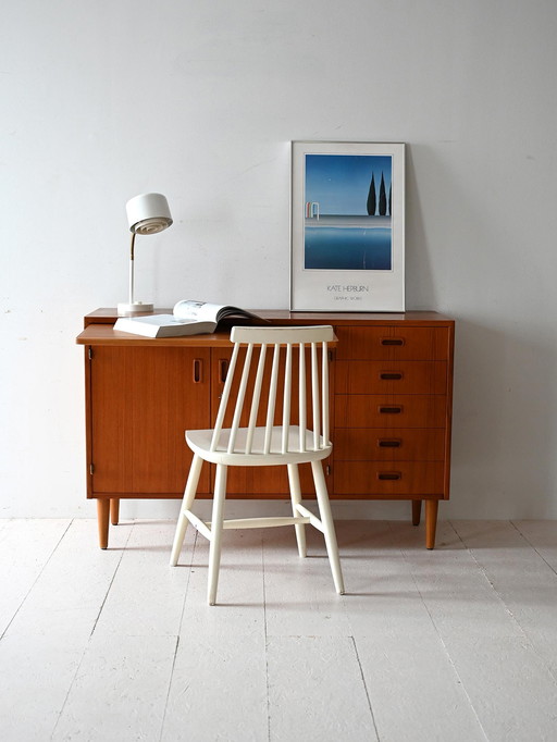 Scandinavian Teak Sideboard with Drawers and Hidden Desk