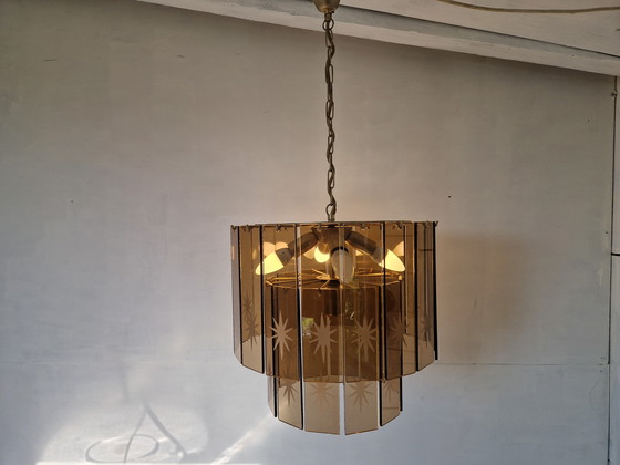 Image 1 of Lámpara de araña en cascada de cristal ahumado estilo Regency