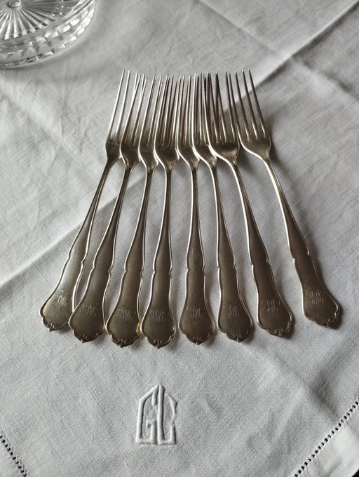8 petites fourchettes en métal argenté Sorsakoski