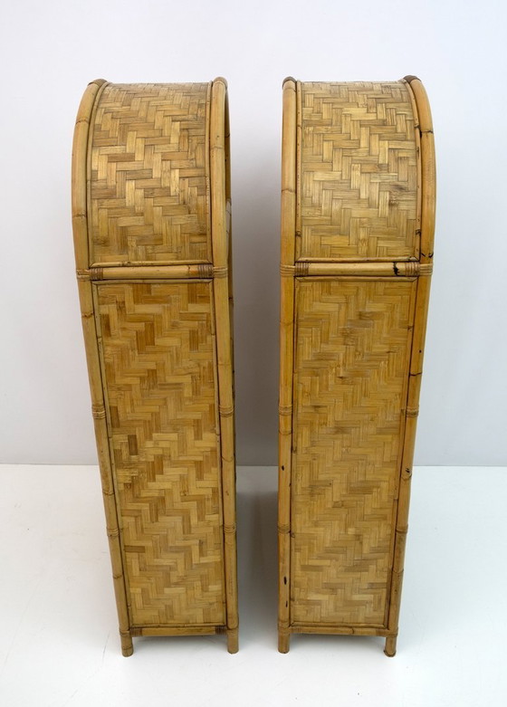 Image 1 of Coppia di piccole librerie italiane in bambù, anni '70