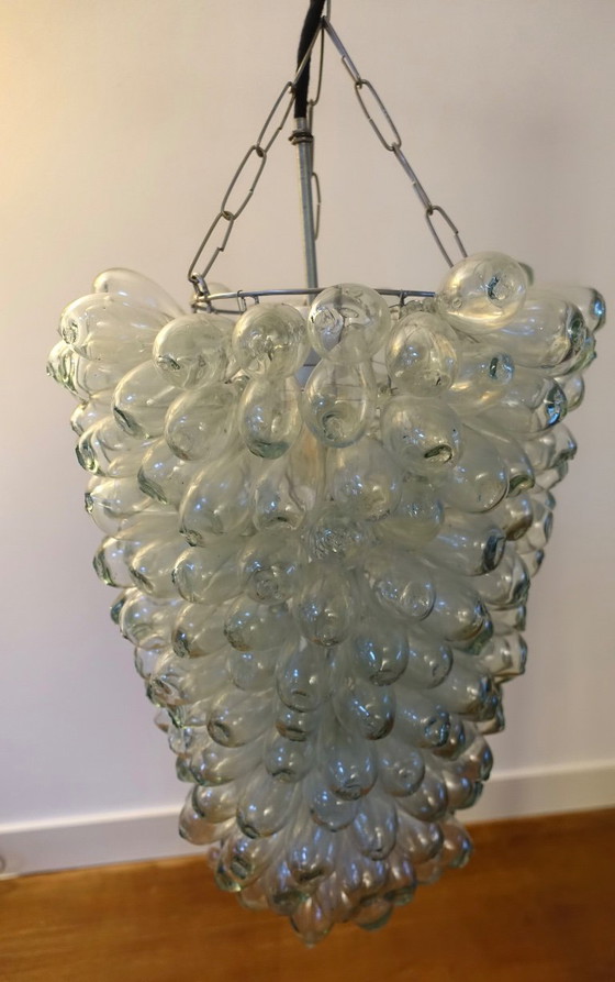 Image 1 of Lámpara de techo/araña de cristal transparente con forma de uva, años 70