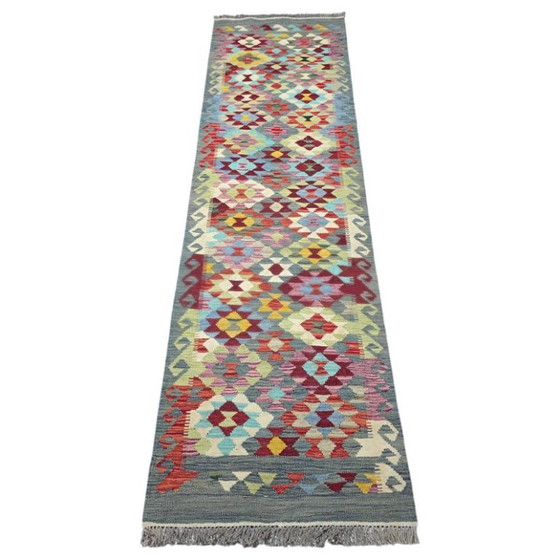 Alfombra afgana de lana tejida a mano – Maimana Flatweave, motivos tradicionales (303 x 90 cm) – Wool (photo 3 of 5)