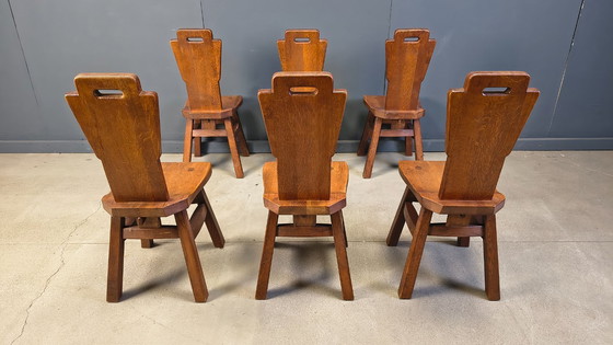 Image 1 of Vintage eikenhouten brutalistische stoelen, jaren 70, set van 6
