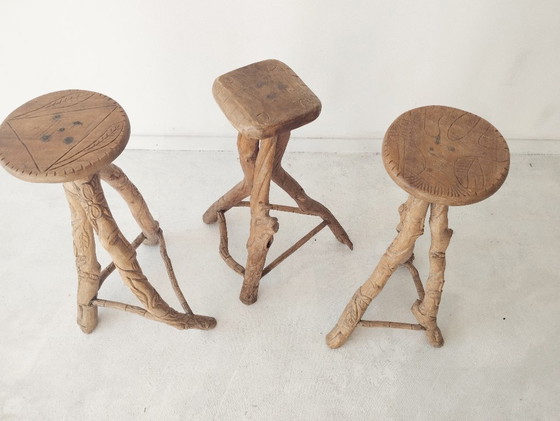 Image 1 of Satz von drei brutalistischen Barhockern, um 1970