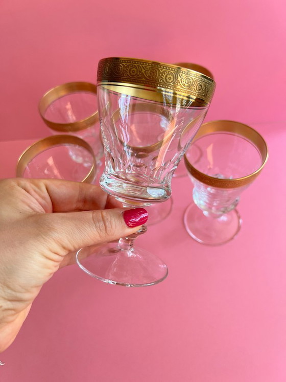 Image 1 of 6x Theresienthal Weinglas Likörglas Kristallglas „Concorde“ – 24K Goldrand – Mintonborte – Vintage