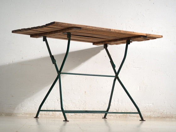 Vintage Folding Garden Table in Wood and Iron, Central Europe, circa 1950, Green, Rustic (photo 2 of 10)