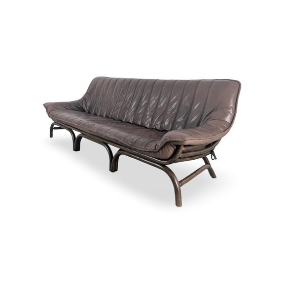 Image 1 of Canapé italien style années 50, design bambou, cuir marron