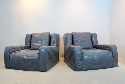 Fauteuils en Cuir Gris de Paola Navone
