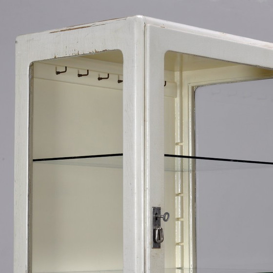 Wooden medical cabinet from the 1930s, Display cabinets, Glass, Metal, Creme (photo 9 of 12)