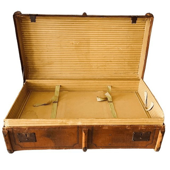 Image 1 of Antique XL canvas trunk with wooden bumpers 1900s