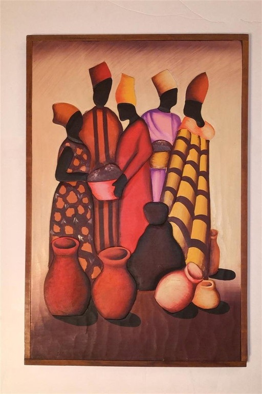 Cadre africain en relief Vintage 90's / 62 x 42 cm