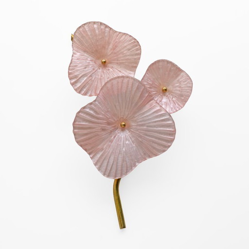 Paire d'appliques modernes en verre artistique de Murano rose nacré et laiton