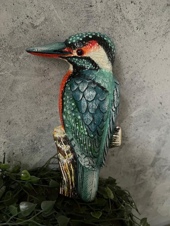 Image 1 of Kingfisher cast iron wall ornament wall sculpture heavy cast iron wall sculpture of a vibrant kingfisher