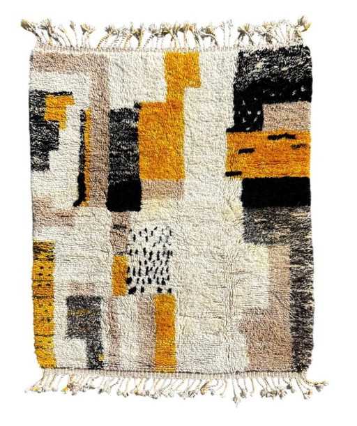 Handmade Moroccan Mrirt Wool Rug 3X2 m– Minimal Geometric Design – Luxury Berber Area Rug – Modern Boho Home Decor