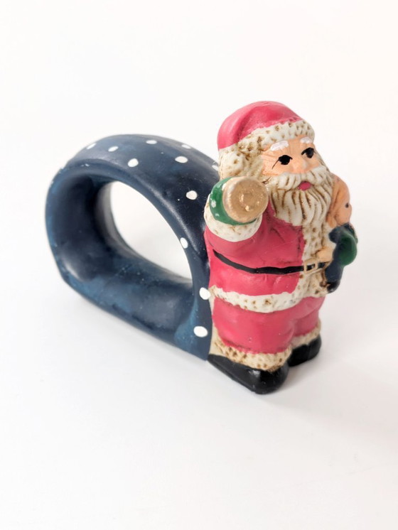 Image 1 of Set di 4 anelli per tovaglioli in porcellana vintage | Decorazioni natalizie tedesche dipinte a mano