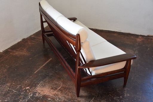 Mid Century Sofa in the Style of Jean Gillon, reupholstered in white Wool Fabric - 1960s